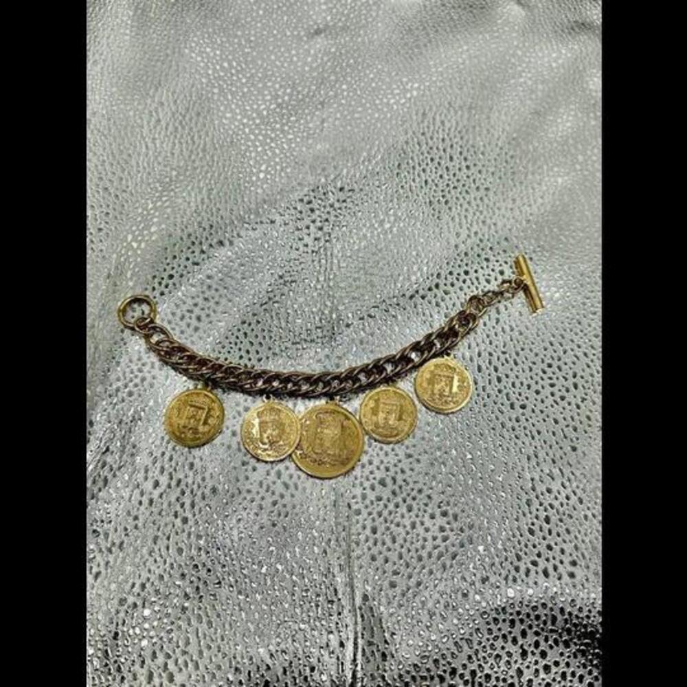 Gold-Tone Coin Charm Bracelet with Toggle Clasp